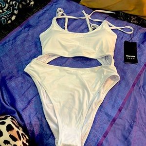 Sexy white two piece connected swimsuit